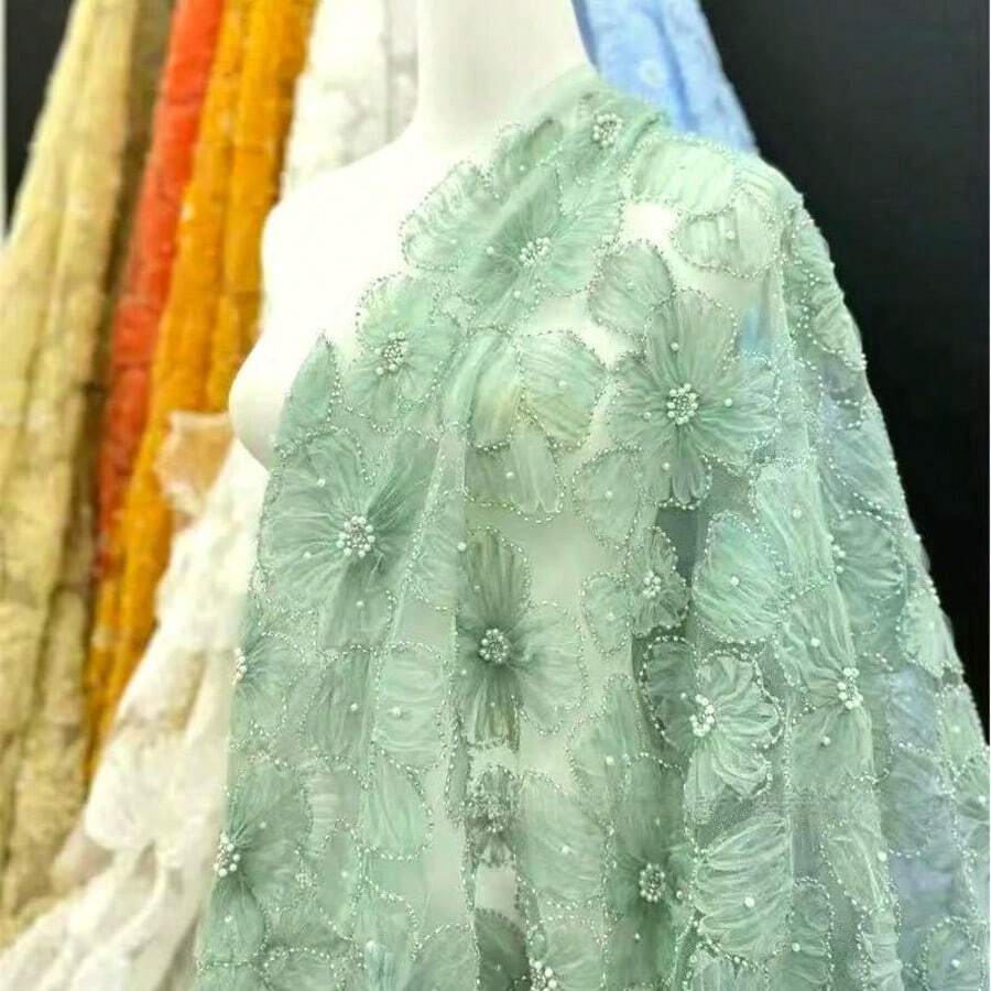 3D Floral Pearl Sequin Embroidered Fabric - Luxurious Shining Handmade Material, Suitable For Dresses And Shirts, Exquisite Design Integrates Delicate Craftsmanship, Elegant Texture Shows Fully, Exclusive Designer Customization, Multiple Colors Available For Matching Different Styles, Fashionable Accessories Versatile, Superior Craftsmanship Ensures Quality, Complex Embroidery Highlights Details