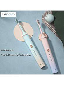 Lenovo Bàn chải đánh răng điện A1PRO, thiết yếu cho việc chăm sóc răng miệng hàng ngày, thời lượng pin dài, hoàn hảo khi đi du lịch, chống nước IPX7, bảo vệ nướu nhạy cảm, kiểm soát áp suất thông minh để ngăn ngừa sứt mẻ răng, 4 chế độ làm sạch, trắng và xanh - trắng và xanh - Xem 3