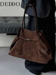 Dedoo 1 pièce Sac fourre-tout  de haute qualité, style rétro classique polyvalent, automne/hiver 2025. Grand sac à main décontracté pour le travail, convient pour les femmes pour le shopping, les fêtes, les cadeaux - Café - Voir 5