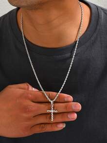 1 peça de colar masculino com pingente de cruz de strass, estilo moderno e simples, colar masculino Christian Elements, joias masculinas requintadas de aço inoxidável, adequadas para uso diário masculino, um presente para meu namorado