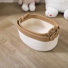 A Hand-Woven Storage Basket In Japanese Style, A Cord-Woven Desktop Storage Box, Suitable For Storing And Organizing Toys, Snacks And Small Items