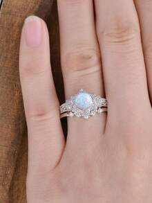 1/2 pezzi Anello in opale naturale, anello di coppia di design raffinato e alla moda, anello da donna a forma di fiore in argento, gioielleria di moda Torina per signore, anello elegante di moda con zirconi bicolore stile europeo e americano, anello terapeutico ai cristalli di quarzo per drenaggio linfatico magnetico