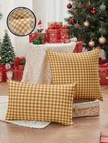 1/2/4 buc. Fețe de pernă, Fețe de pernă moi, Față de pernă din in, Lenjerie de pat, Fețe de pernă cu model în carouri galbene, Doar fețe de pernă fără inserție, Închidere cu fermoar, Pentru canapea, canapea, Dormitor, Living, Decor de casă și diverse tipuri de camere, Moale și respirabil, Prietenos cu pielea și confortabil, Textile confortabile pentru casă, Potrivite pentru toate anotimpurile, Decor de Crăciun pentru casă, Nuntă, Decor de toamnă, 45*45, Decor de cameră, Cadou de Crăciun