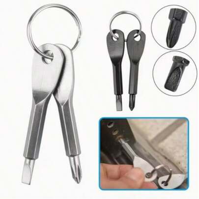 2 pezzi Mini cacciavite portachiavi, attrezzo compatto in metallo per uso quotidiano, senza elettricità necessaria, set di mini cacciaviti multifunzionali tascabili con punte piatte e a croce, attrezzo portatile per riparazioni da campeggio, attrezzatura EDC | Design compatto | Acciaio durevole, punte per cacciaviti, utensili da cucina