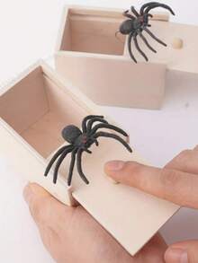 1 pièce Boîte à farce en bois en forme d'araignée - Cadeau de blague amusant, ensemble d'outils de farce pour Halloween, Noël, Thanksgiving, petit jouet effrayant, boîte en forme d'araignée d'horreur, sans alimentation électrique, matériau en bois artificiel et plastique