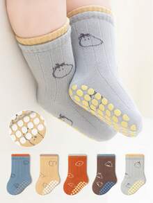 5 Pairs Cartoon Bear Pattern Baby Socks, Double-Layer Soft Bottom Non-Slip Indoor Socks, Suitable For Casual Daily Wear - Multicolor - View 9