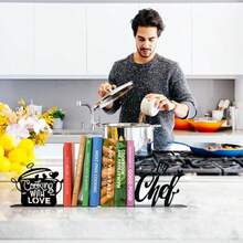 2025Metal Cookbook Bookends Unique Bookends Cookbook Organizer For Kitchen Decor Gift For Cooking Lovers Wife Mother New Home Housewarming - 黑色 - 查看 7