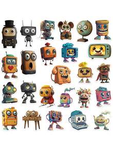 50pcs Vintage Small Tool Sticker Cartoon Robot Bookshelf Decal DIY Handbook Laptop Luggage Bottle Surfboard Sticker For Teens Toy - Multicolor - View 8