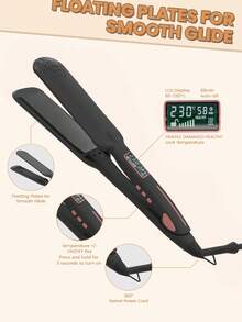 Chapinha de titânio extra grande, 1 peça, com visor LCD, aquecimento rápido, chapinha de cerâmica de dupla voltagem, desligamento automático, com luva e 2 presilhas