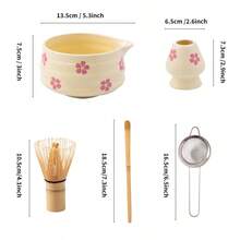 1pc/2pcs/5pcs Japanese Style Ceramic Matcha Tea Set, Includes Matcha Bowl With Spout, Stainless Steel Matcha Sifter, Natural Bamboo Whisk, Matcha Whisk Holder, And Bamboo Matcha Scoop, Ideal Gift For Matcha Lovers