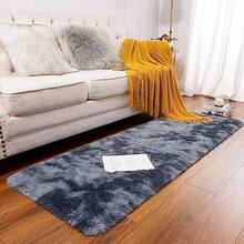 Runner Rug For Bedroom 2x6 Feet Soft Shaggy Area Rugs Fluffy Carpet For Hallway Bedside Upgrade NonSlip Shag Plush Rug For Dorm Living Room TieDyed Light Grey - 2' x 6'(跑者)+紮染藍灰色 - 查看 3