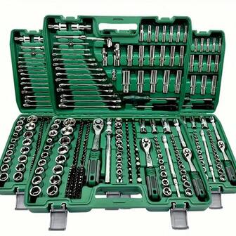 46pcs Ratchet Wrench Socket Set, 1/4" Drive, Chrome Vanadium Steel Handtools Kit For Automotive Repair And Home Use, Metric System, Pre-Assembled, Manual Operation, Including Carrying Case