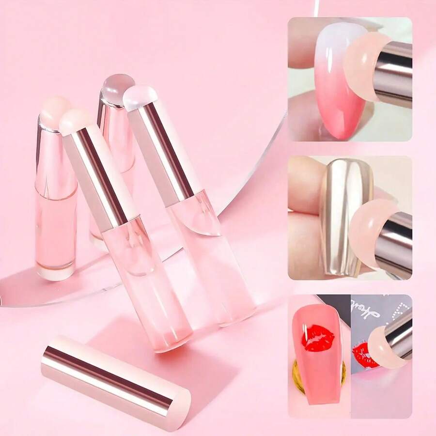 2-Pack Nail Art Pat Gel Smudge Pen Magic Mirror Powder Brush & Silicone Lip Brush - 2支粉透桿拍拍筆 - 查看 1