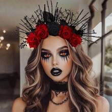 Halloween FLower Headband Day Of The Dead Rose Floral Hair Band Gothic For Women Cosplay Rave Costume Hair Accessories - 如圖 - 查看 5