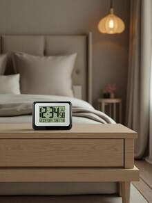 [Digital Atomic Alarm Clock]Self-Setting Time & Date, Indoor Thermometer, Battery Operated With Snooze, For Home & Office