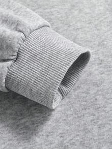 Men's Solid Color Casual Half-Zip Hooded Loose Fit Sweatshirt, 2025 Autumn/Winter Commuter Wear, Long Sleeve Top - Grey - View 8