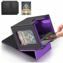 Magnetic Card Deck Box For TCG Storage, Holds 100 Double-Sleeved Cards - Black & Purple - View 12