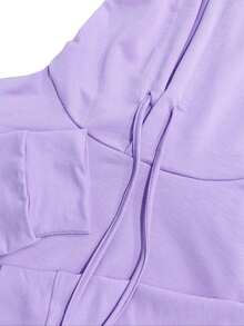 Women's Casual 2-Piece Set, Solid Color Elegant Long Sleeve Hooded Sweatshirt With Drawstring Pocket And Straight Leg Drawstring Pants Spring - Mauve Purple - View 4