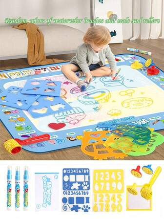 水涂鸦垫 - 儿童绘画书写彩色涂鸦绘图垫玩具，带魔法笔益智玩具，儿童大型水涂鸦垫，无脏乱水画垫，带霓虹色，幼儿水画板益智玩具，适合 3 4 5 6 7 8 岁儿童女孩男孩生日圣诞节礼物，适合 2 3 4 5 6 7 岁女孩男孩幼儿礼物