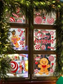 9 Weihnachts-Fensteraufkleber Lebkuchenmännchen Bonbon Fensteraufkleber, Weihnachts-rote Bonbon-Aufkleber, geeignet für Weihnachts-Heim- und Bürodekoration, Winterliche Glasfenster-Dekoration, Weihnachts-Fensterrahmen Lebkuchenmännchen Bonbon Fensteraufkleber, Weihnachts-rote Bonbon-Aufkleber, geeignet für Weihnachts-Heim- und Bürodekoration, Winterliche Glasfenster-Dekoration