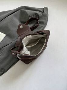 1 pezzo Borsa a spalla  marrone tinta unita con tracolla rimovibile, chiusura con cerniera, borsa da donna alla moda per uso quotidiano, shopping, appuntamenti