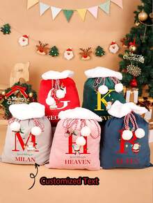 Customized Christmas Gift Bag, Velvet Fabric, Heat Transfer Printing, Christmas Gift Bag For Family, Friends, Kids, Home Decor, Holiday, Christmas Decoration - Multicolor - View 2