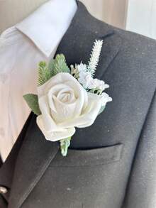 1 pieza/6 piezas Boutonnière del novio Corsage para hombres Flores de boda Decoraciones de fiesta Accesorios del Día de San Valentín - cuerpo - Ver 10