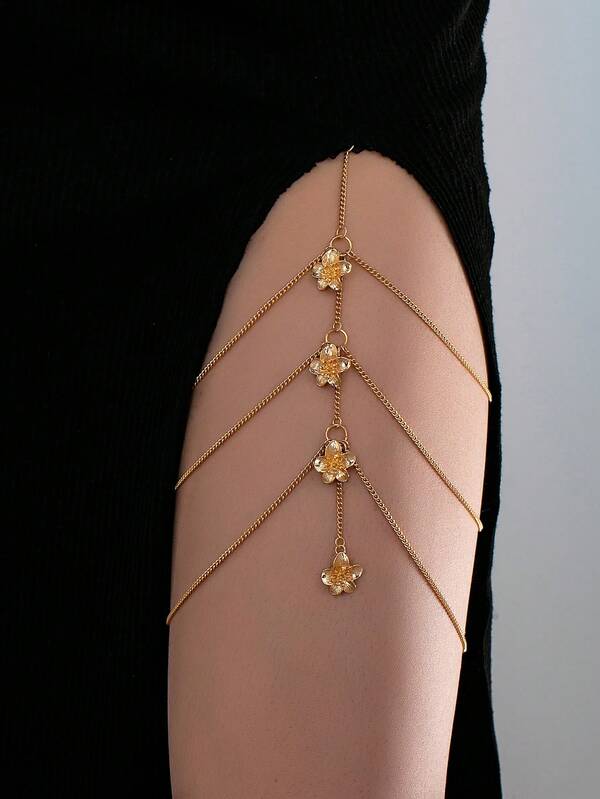 1pc Gold Flower Pendant Leg Chain, Exaggerated Sexy Gothic Style, Suitable For Nightclub, Party, Banquet And Daily Wear