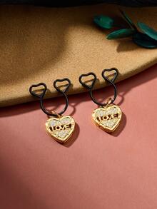 1 Pair Fake Nipple Rings,Fake Nipple Piercings,Faux Nipple Piercing,Nipple Rings Non Piercing Jewelry Dangles With Heart Heart, Black Color Valentine Gift - Multicolor - View 7