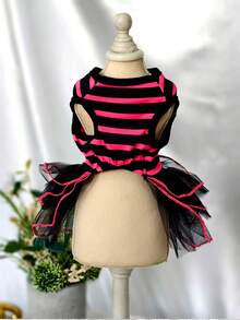 1件宠物服装，猫/狗衣服，荧光绿和粉色条纹弹力蓬蓬裙，婚纱 - 彩色 - 查看 11