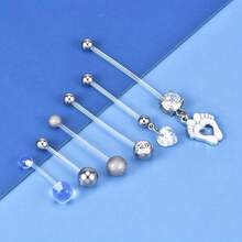 CIZME 6 piezas Anillos de botón del vientre de embarazo de plástico con barra larga, anillos de ombligo para mujeres embarazadas que practican deportes, flexible y transparente, con diferentes longitudes de barra y bolas de repuesto, 14G Anillo de botón del vientre de embarazo personalizado de acrílico transparente flexible de 14/18/25/32/35mm