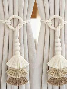 1 件/2 件波西米亚风格手工编织流苏装饰系绳，窗帘装饰，奶油色透明