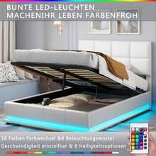 YCZ Letto imbottito 140 x 200 cm, letto contenitore idraulico, pratico giroletto con contenitore e rete a doghe, letto per ragazzi a LED, letto contenitore, letto matrimoniale, PU, ​​140 x 190 cm (bianco)