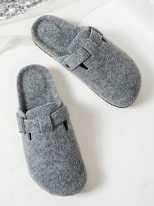 女士温暖毛绒一脚蹬拖鞋，秋冬休闲时尚百搭拖鞋 - 灰色 - 查看 5
