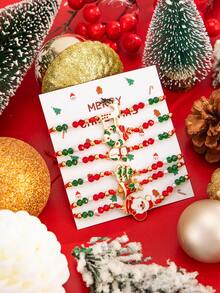 6pcs/Set Cute & Elegant Christmas Tree, Bell, Snowman Decor CCB Bracelet Set, Luxurious & Versatile Jewelry Bracelet Gift For Women, Daily & Christmas Party (No Card Included)