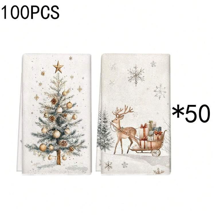 2 件/100 件圣诞树金色装饰图案厨房毛巾和洗碗布，适用于餐厅、厨房和浴室的室内装饰、派对装饰、节日礼物、作为礼物 - 彩色 - 查看 13