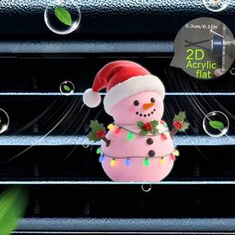 1 pieza Clip de salida de aire con patrón de muñeco de nieve lindo y luces de colores, ambientador de coche, hoja de esponja perfumada, decoración navideña para el coche, pequeño regalo para amigos, diseño plano 2D