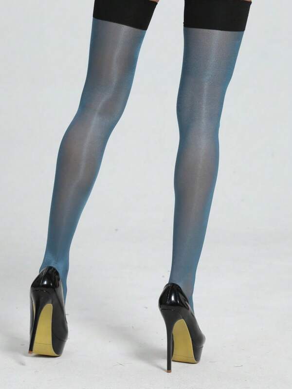 1pc Women's Sheer Stockings, Sexy Lightweight Solid Color With Black Trim, Slimming Glossy Appearance