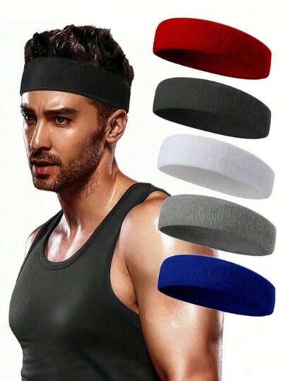 运动头带，吸汗瑜伽头带，男女通用运动头带，适用于网球、篮球、跑步、健身房、锻炼 - 吸湿排汗棉质毛巾布吸汗带，弹性纯色瑜伽头带