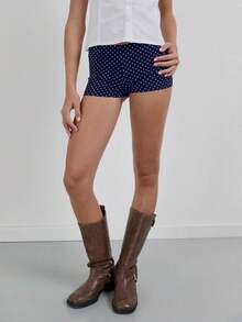 Womens Dots Print Micro Shorts Summer Casual Elastic Waist Slim Fit Booty Shorts Streetwear Shorts - 藍色 - 查看 1