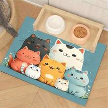 1 Stück süßer Katzen-Muster Futter-Matte für Haustiere, hochabsorbierend und schnelltrocknend, Futternapf-Unterlage mit rutschfestem Gummi-Rücken, geeignet für Haustiere in allen Jahreszeiten, Hundetransportbox-Matte, Katzentransportbox-Matte