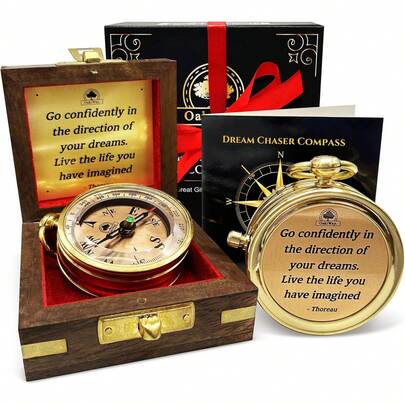 The Dream Chaser Compass In Wooden Box - 2025 Graduation Gifts For Him, College, High School, Birthday Gift Idea For Son, Boys, Daughter - Greeting Card Included, Inspirational, Motivational Present