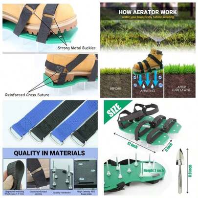 Lawn Aerator Shoes With Dual Straps On Instep Heavy Duty Spiked Aerating Sandals Shoes Effective Aerating Universal Size Pre - Assembled Lawn Scarifie