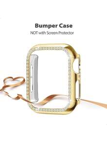 Funda protectora con cristales y diamantes de imitación para hombres y mujeres, 1 pieza de carcasa dura de PC ultra hueca compatible con Apple Watch de 40/41/42/44/45/46/49mm, para Apple Watch Series Ultra/SE/11/10/9/8/7/6/5/4, accesorios de carcasa de reloj inteligente, color dorado