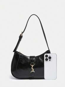 1个复古简约新月形可调节肩带手提包，适合约会、外出、聚会等场合，时尚女包，高端品质，时尚通勤单肩/腋下包