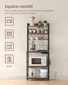 VASAGLE Estantería para Panadería con Toma de Corriente, Soporte de Microondas y Cocina, 40 x 60 x 170, Marrón Rústico y Negro MKKS037B01 - Marrón rústico, negro - Ver 7