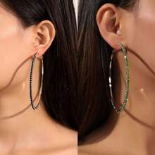 Shiny Large Hoop Earrings For Women Fashion  Ear Jewelry Music Festival Party Full Diamond - Kim cương trắng vàng - Xem 3
