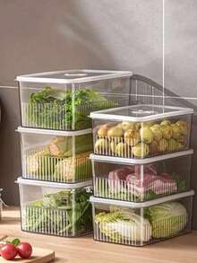 Hộp đựng thực phẩm tủ lạnh cỡ nhỏ/vừa/lớn có hẹn giờ - Hộp đựng thực phẩm bằng nhựa tái sử dụng, giữ thực phẩm tươi ngon, hộp đựng thịt và rau củ trong ngăn đông có nắp đậy, thiết kế trong suốt dễ quan sát, giải pháp lưu trữ trong tủ lạnh | Hộp đựng đồ phong cách | Thiết kế nắp đậy - Nhiều màu - Xem 4