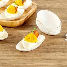 50pcs Disposable Oval Dipping Sauce Dishes, 3-Inch Eggshell Shaped Bagasse Made Dessert Plates, White Color, Suitable For Party Decoration, Dining, Holidays, Graduation, Multi-Purpose As Dipping Sauce, Sushi, Pastry Containers - White - View 11