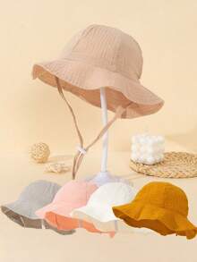 1pc Infant/Toddler Unisex Cute Solid Color Bucket Hat, Suitable For 3-12M, Spring/Summer, Reversible Sun Ion Hat For Baby Girls